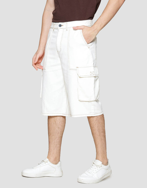 Contrast Stitch Celana Pendek Cargo Pria - Image 2