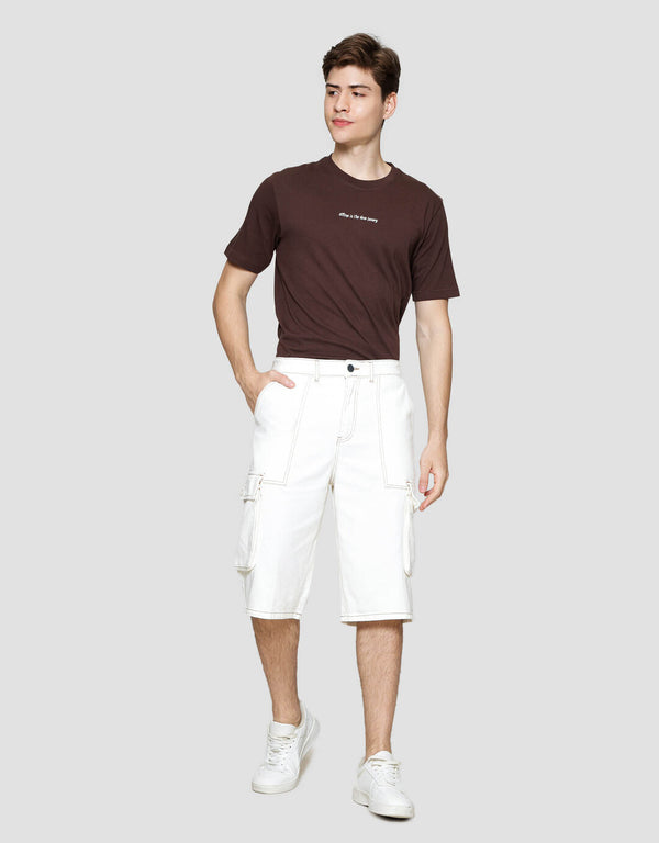 Contrast Stitch Celana Pendek Cargo Pria - Image 4