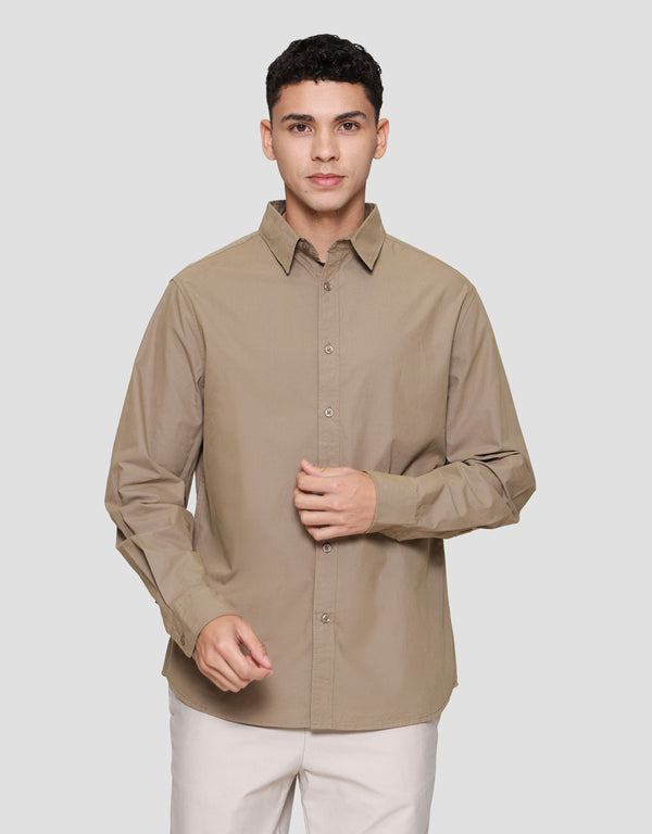 Men’s Casual Solid Long Sleeve Shirt Soft Cotton Regular Fit