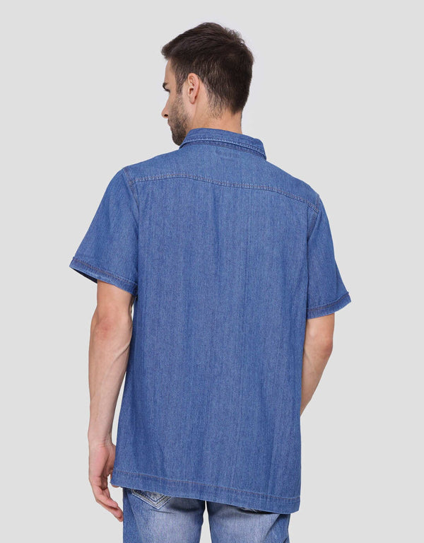 Mens Classic Denim Shirt with Chest Pocket Short Sleeve Casual Top - Image 3