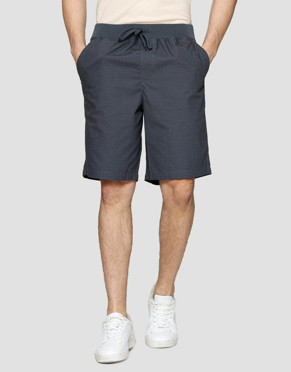 Men’s Cotton Casual Shorts with Elastic Waist and Check Print