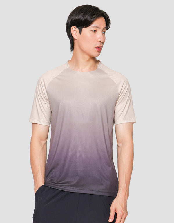 Men’s Gradient Polyester T-Shirt Short Sleeve Round Neck Casual Top