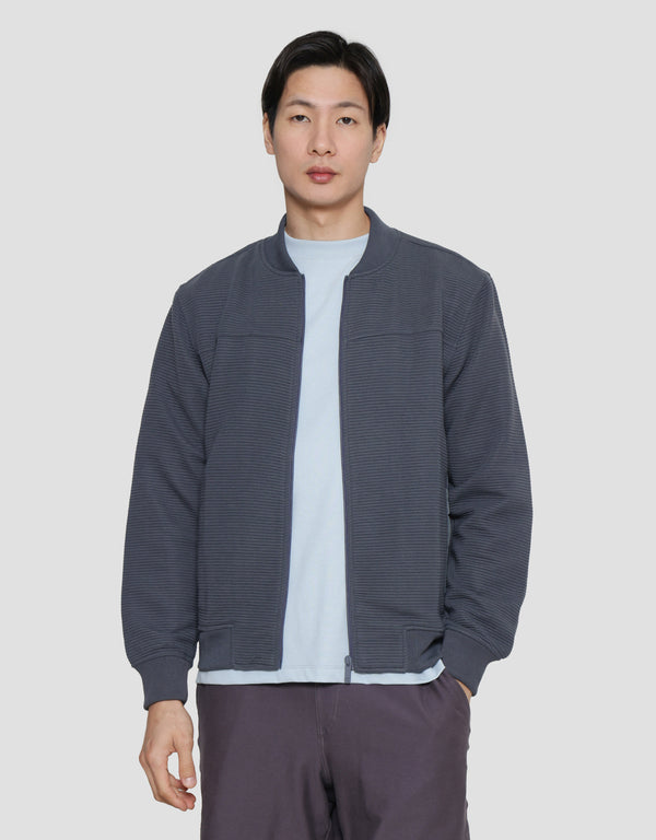 Men’s Knit Ottoman Zip-Up Jacket Casual Polyester Outerwear