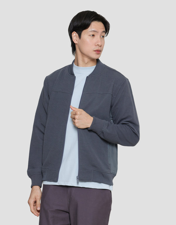 Men's Knit Ottoman Zip-Up Jacket Casual Polyester Outerwear - Image 2