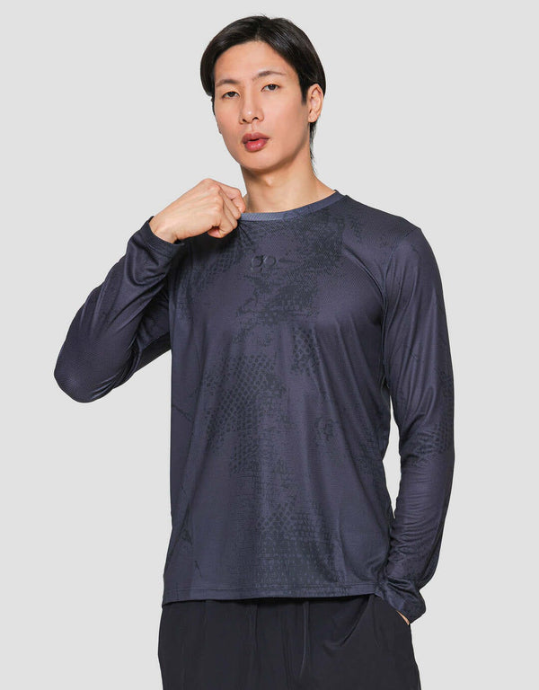 Men’s Printed Long Sleeve Sport T-Shirt – Polyester Activewear