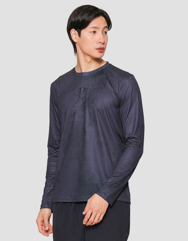 Men's Printed Long Sleeve Sport T-Shirt - Polyester Activewear - Image 2