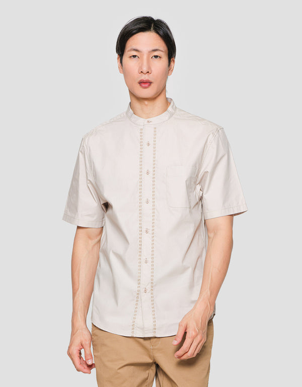 Men’s Short Sleeve Casual Shirt with Eyelet Details, Cotton Regular Fit