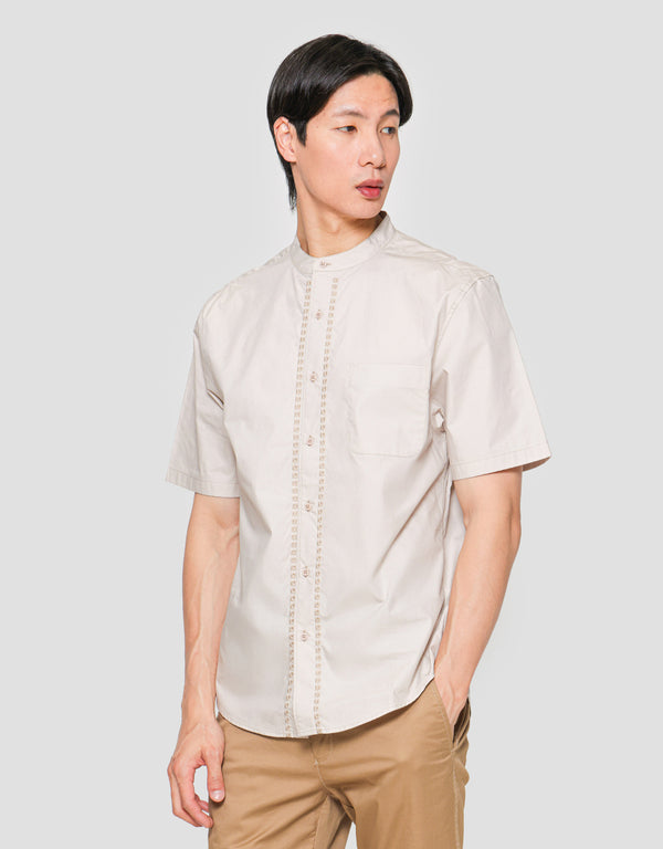 Men's Short Sleeve Casual Shirt with Eyelet Details, Cotton Regular Fit - Image 2