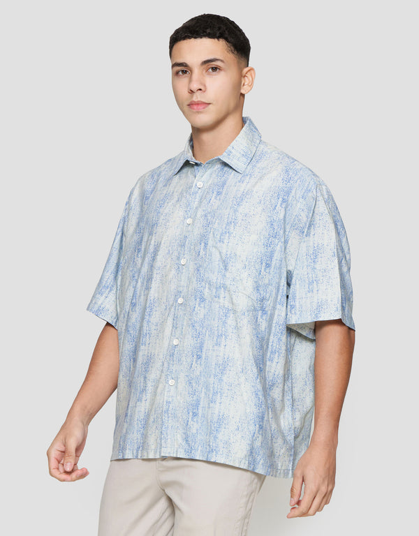 Men's Short Sleeve Denim Print Shirt - Casual Cotton Button Down - Image 2