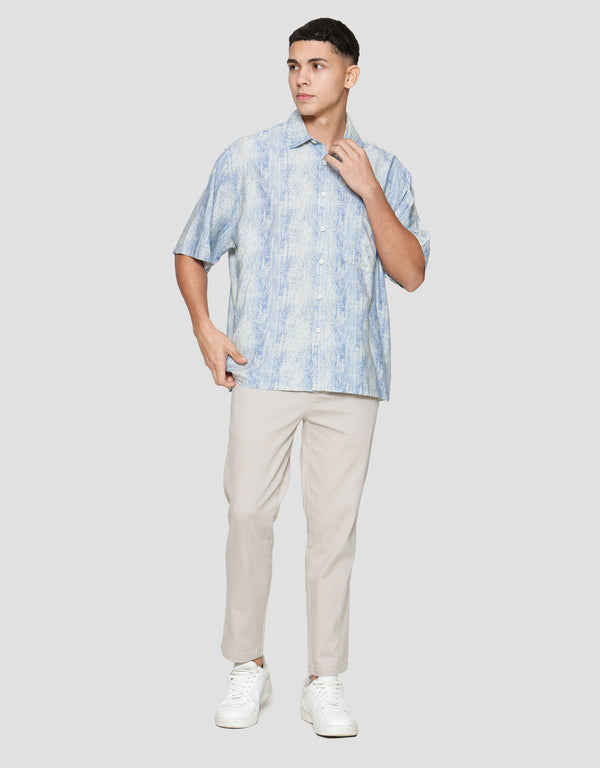 Men's Short Sleeve Denim Print Shirt - Casual Cotton Button Down - Image 4