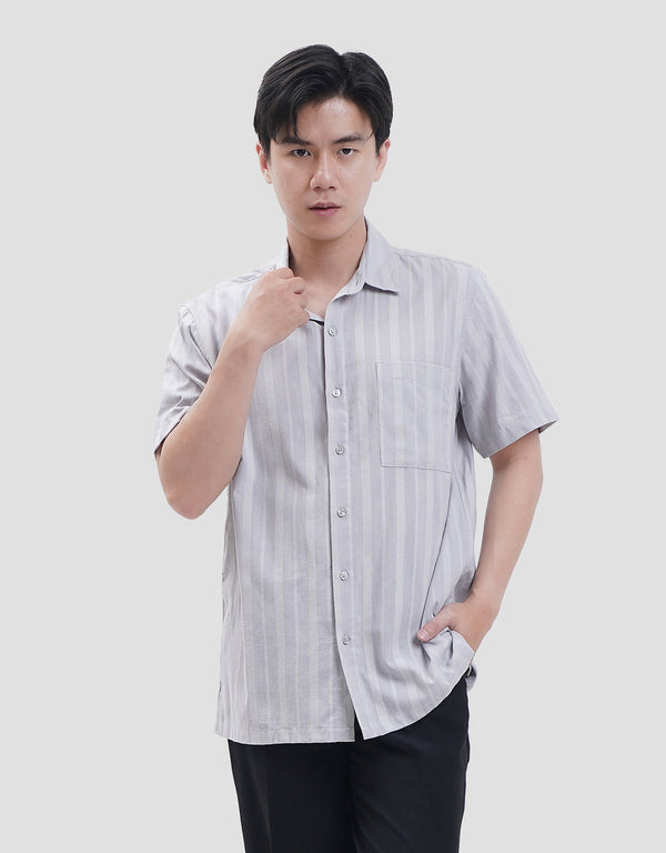 Men’s Striped Texture Casual Shirt – Soft Cotton Regular Fit