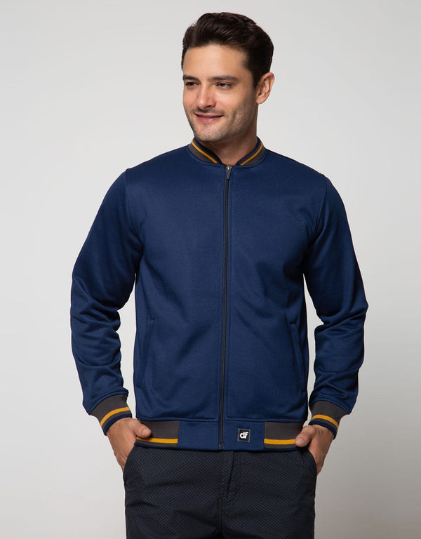 Men’s Yellow Stripe Bomber Jacket CVC Cotton Casual Streetwear