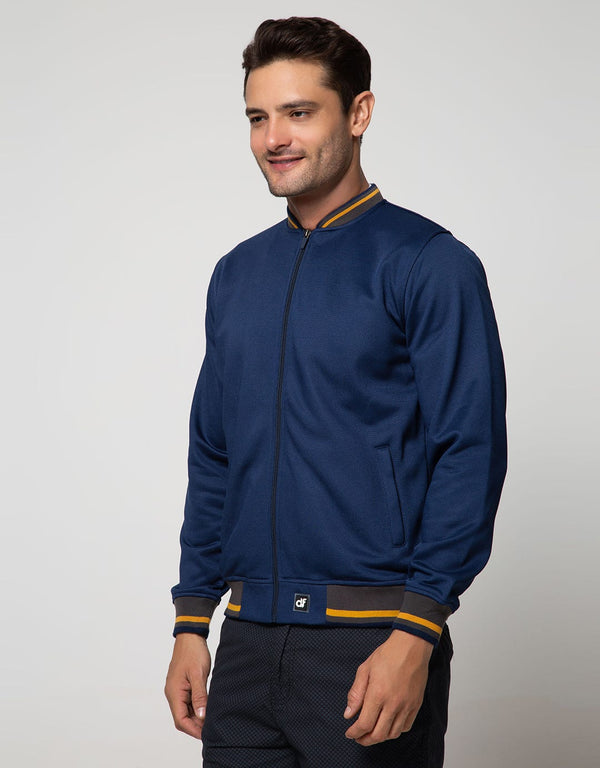 Men's Yellow Stripe Bomber Jacket CVC Cotton Casual Streetwear - Image 2