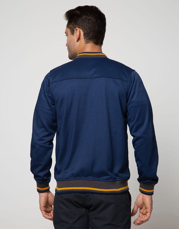 Men's Yellow Stripe Bomber Jacket CVC Cotton Casual Streetwear - Image 3