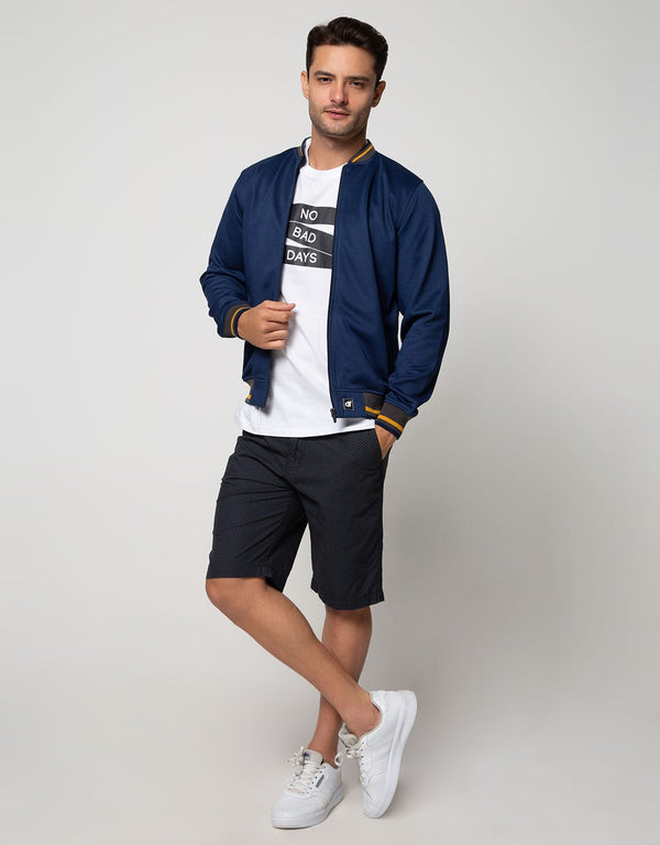Men's Yellow Stripe Bomber Jacket CVC Cotton Casual Streetwear - Image 4