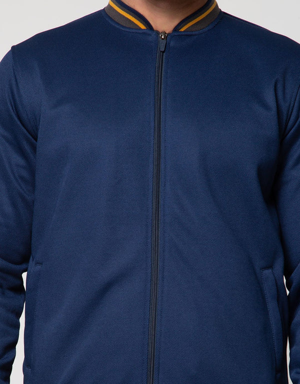 Men's Yellow Stripe Bomber Jacket CVC Cotton Casual Streetwear - Image 5