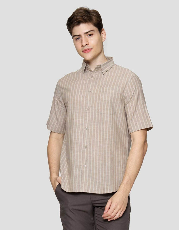 Striped Cotton Men’s Casual Shirt Short Sleeve Button Down