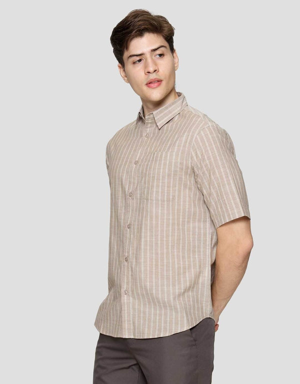 Striped Cotton Men's Casual Shirt Short Sleeve Button Down - Image 2