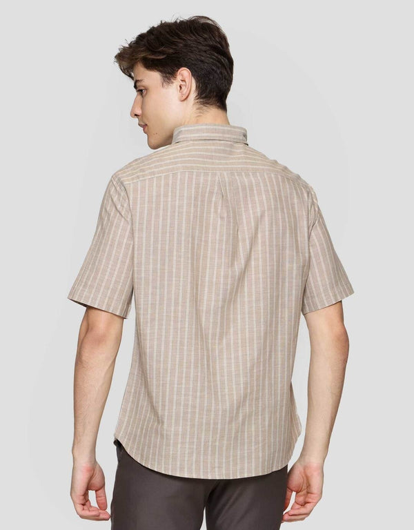 Striped Cotton Men's Casual Shirt Short Sleeve Button Down - Image 3