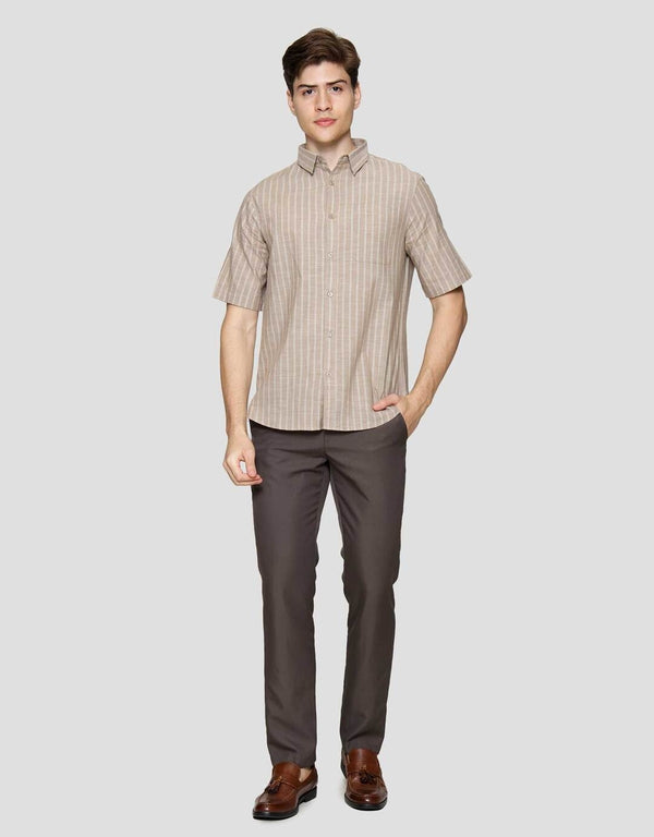 Striped Cotton Men's Casual Shirt Short Sleeve Button Down - Image 4